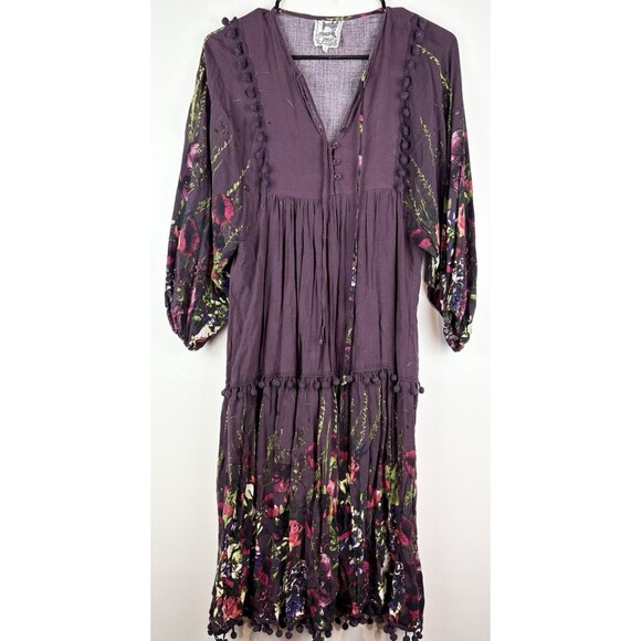 Jaase Jewel Tone Floral Boho Peasant Tiered Boho Purple Floral Maxi Dress, Small - Picture 1 of 15